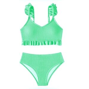 Girls’ Kids’ Swimsuit, 2 Piece Ruffle Bikini Bathing Suit Child Swimwear 10Y NEW